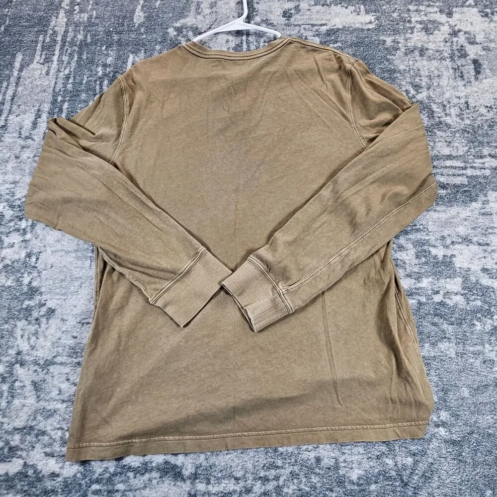 J Crew Henley Shirt Mens Large Brown Vintage Jersey Relaxed Long Sleeve Oarsman